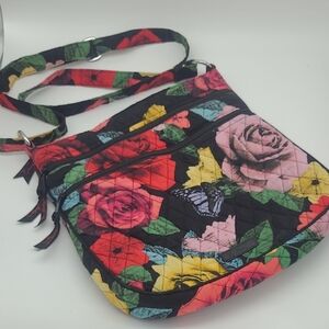 Vera Bradley Triple Zip Hipster Purse Floral Quilted Crossbody Bag Havana Rose